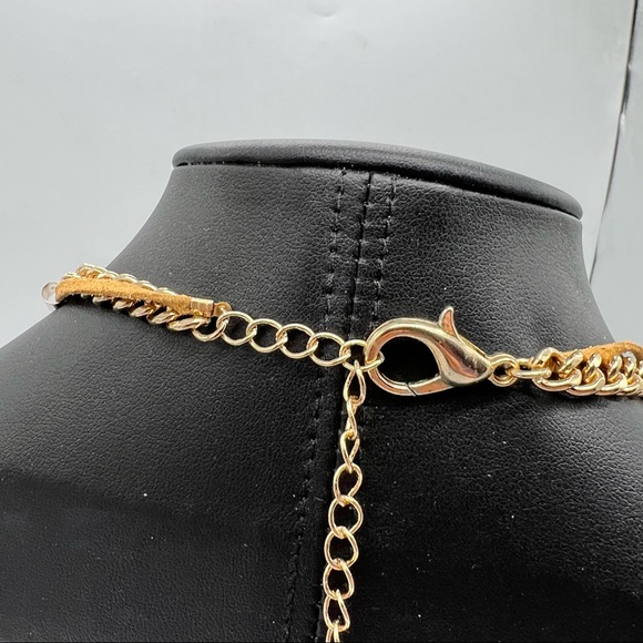 Cära Leather Chain Dangle Multi-color Goldtone Necklace - Picture 4 of 5